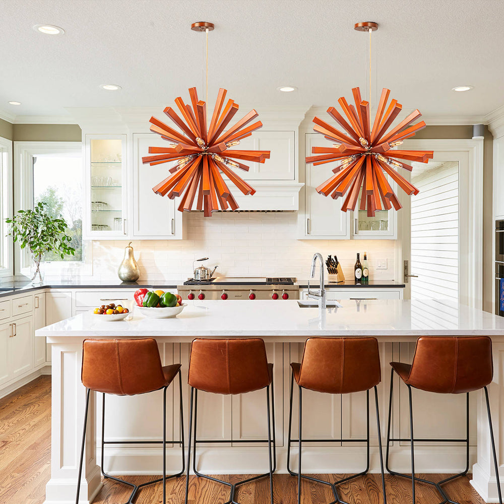 Mid-Century Solid Wood Starburst Chandelier Retro Pendant Light