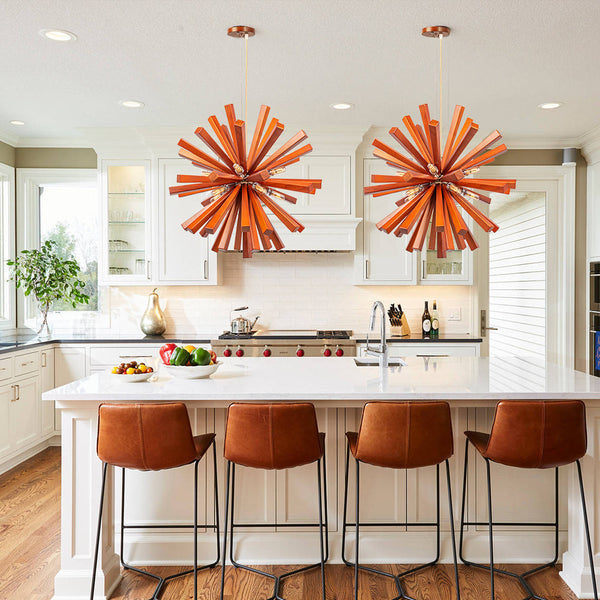 Mid-Century Solid Wood Starburst Chandelier Retro Pendant Light