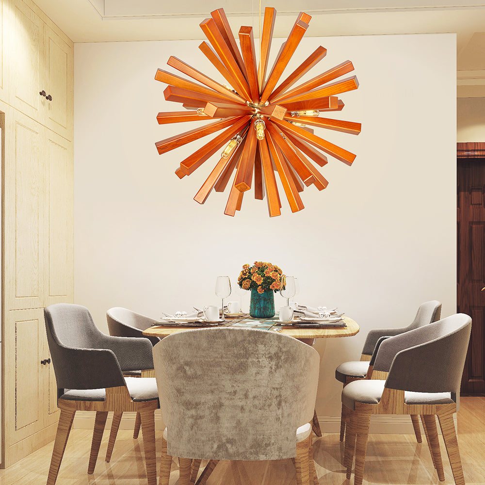 Mid-Century Solid Wood Starburst Chandelier Retro Pendant Light
