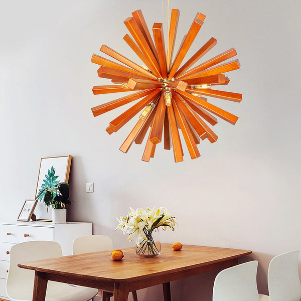 Mid-Century Solid Wood Starburst Chandelier Retro Pendant Light