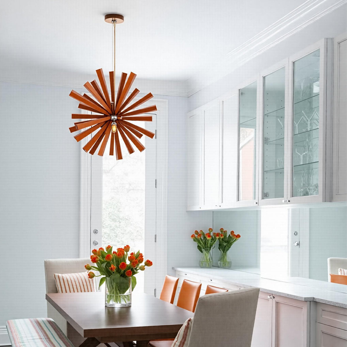 Mid-Century Solid Wood Starburst Chandelier Retro Pendant Light