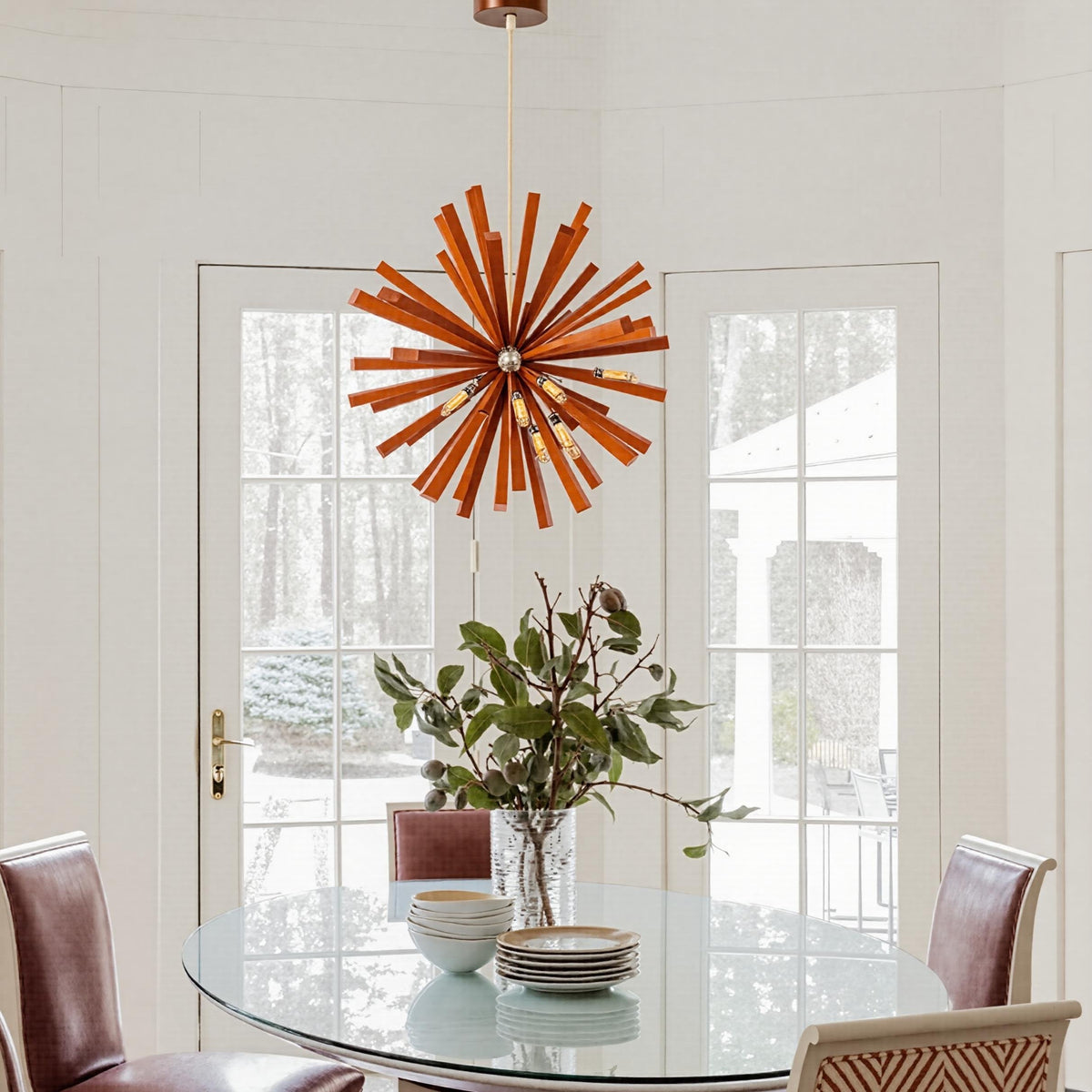 Mid-Century Solid Wood Starburst Chandelier Retro Pendant Light Main image