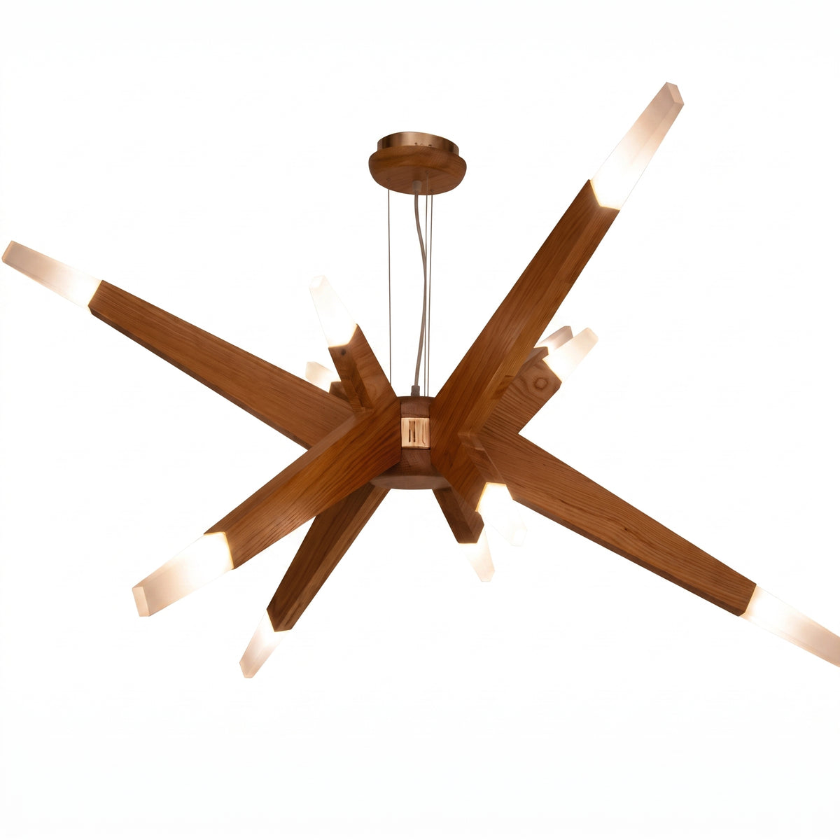 Modern Solid Wood 12-Light Sputnik Chandelier Starburst LED Pendant