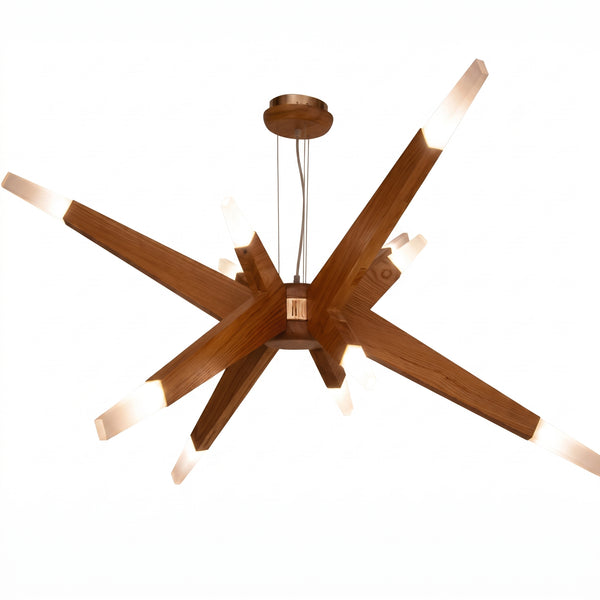 Modern Solid Wood 12-Light Sputnik Chandelier Starburst LED Pendant
