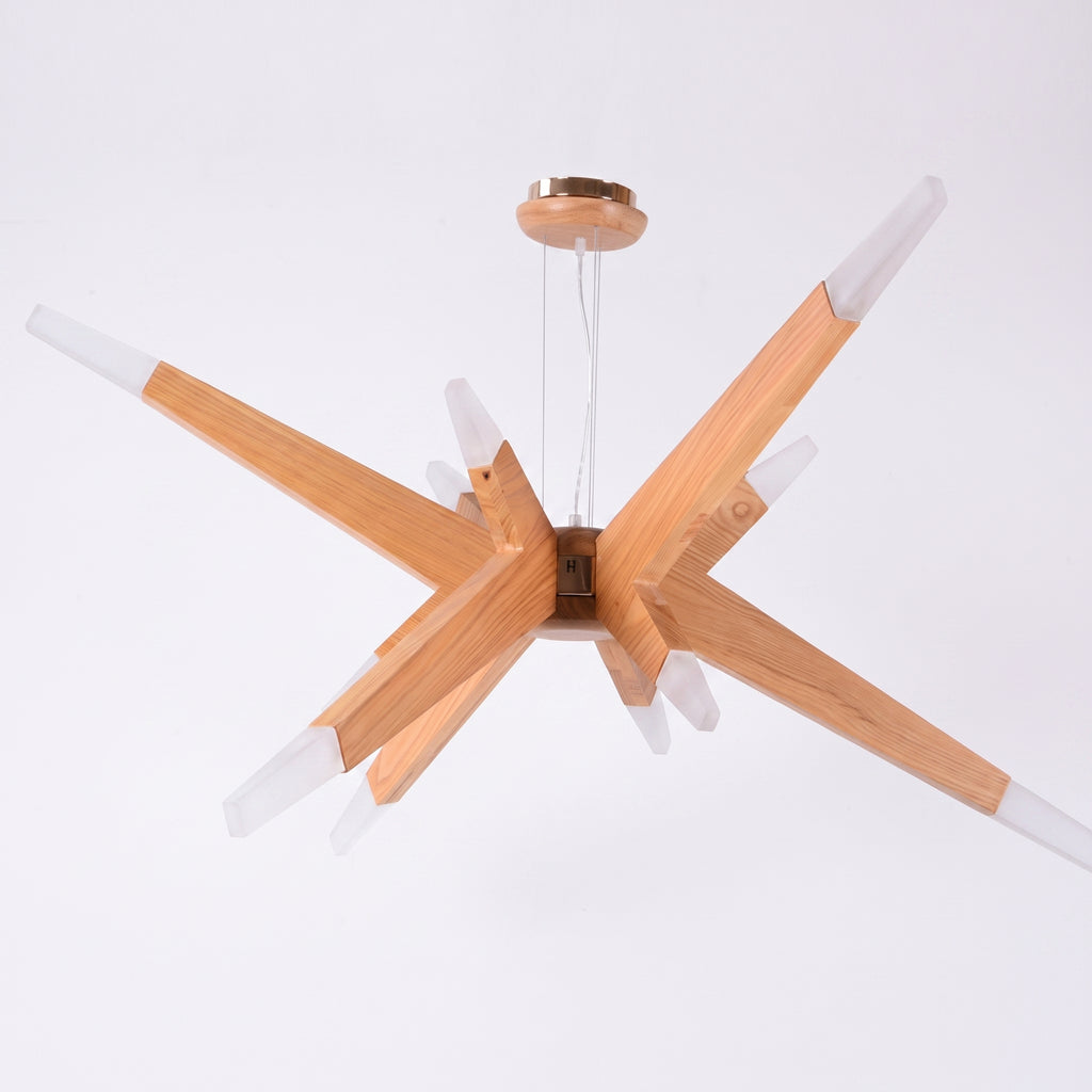 Modern Solid Wood 12-Light Sputnik Chandelier Starburst LED Pendant