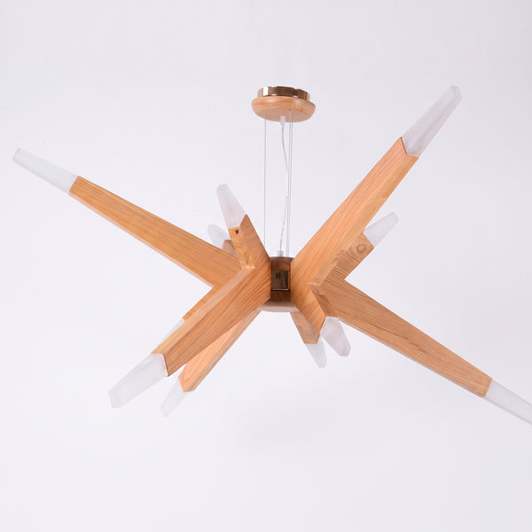 Modern Solid Wood 12-Light Sputnik Chandelier Starburst LED Pendant