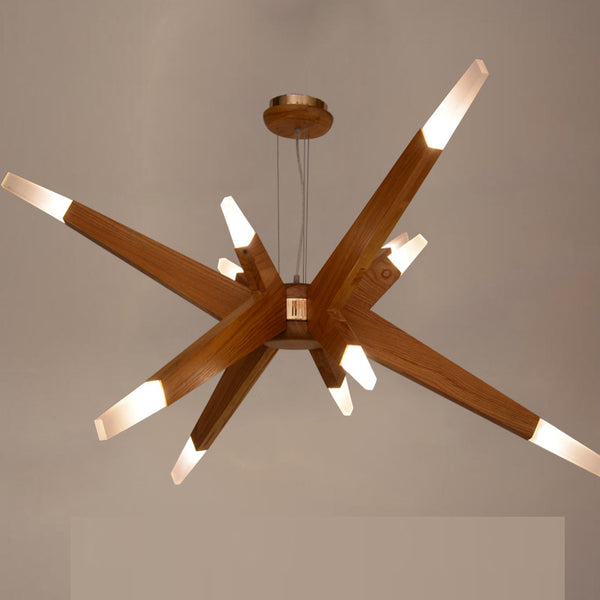 Modern Solid Wood 12-Light Sputnik Chandelier Starburst LED Pendant