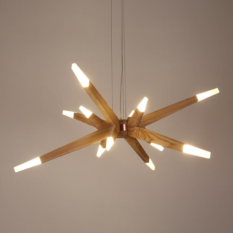 Modern Solid Wood 12-Light Sputnik Chandelier Starburst LED Pendant