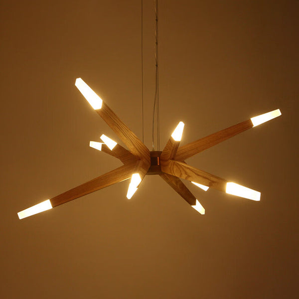 Modern Solid Wood 12-Light Sputnik Chandelier Starburst LED Pendant