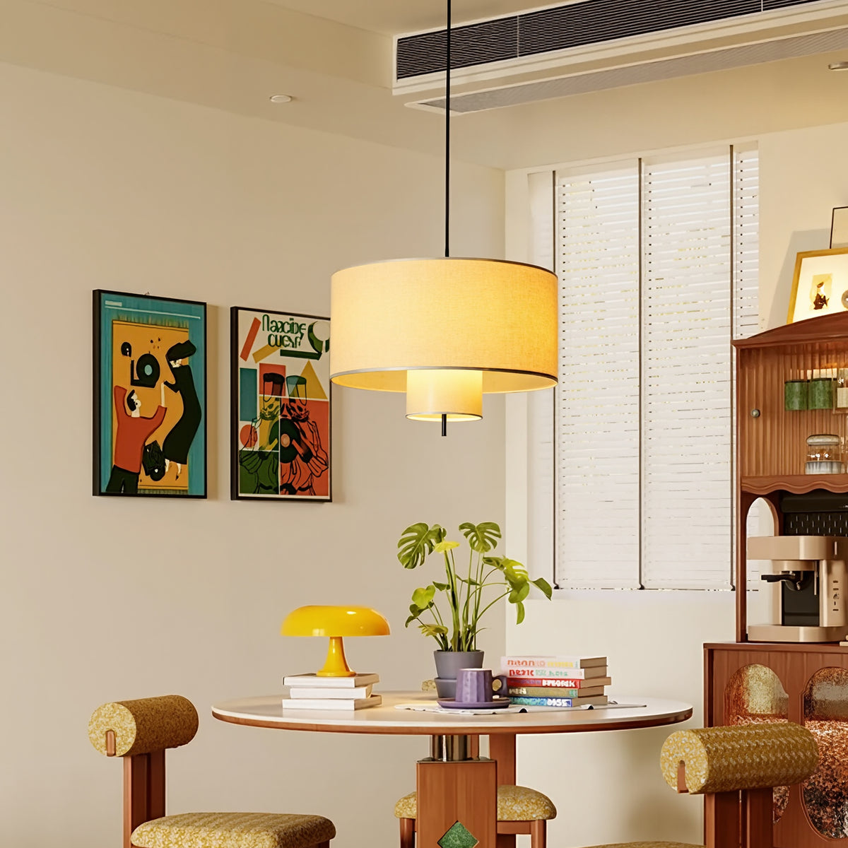 Modern Fabric Cylinder Pendant Light Minimalist Drum Chandelier