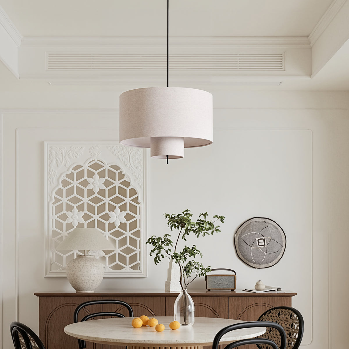 Modern Fabric Cylinder Pendant Light Minimalist Drum Chandelier Main image