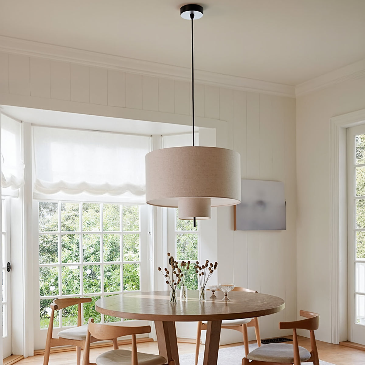 Modern Fabric Cylinder Pendant Light Minimalist Drum Chandelier