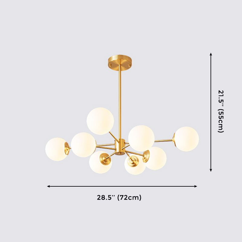 Large 8-Light Modern Brass Sputnik Chandelier Opal Globe Lamp