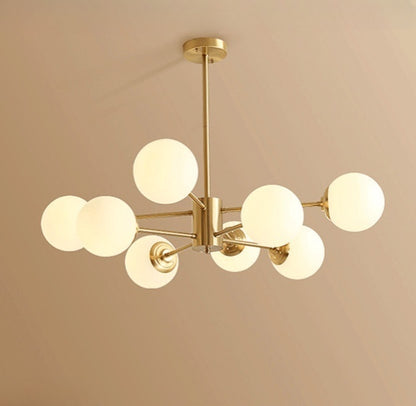 Large 8-Light Modern Brass Sputnik Chandelier Opal Globe Lamp