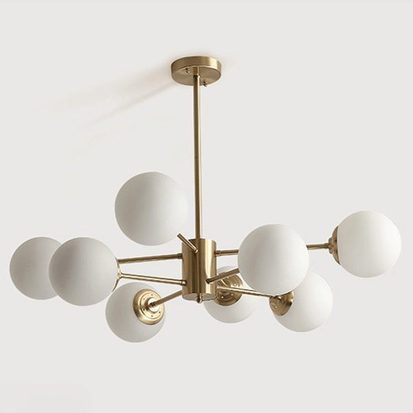 Large 8-Light Modern Brass Sputnik Chandelier Opal Globe Lamp
