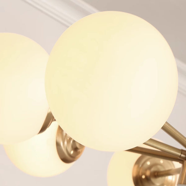 Large 8-Light Modern Brass Sputnik Chandelier Opal Globe Lamp