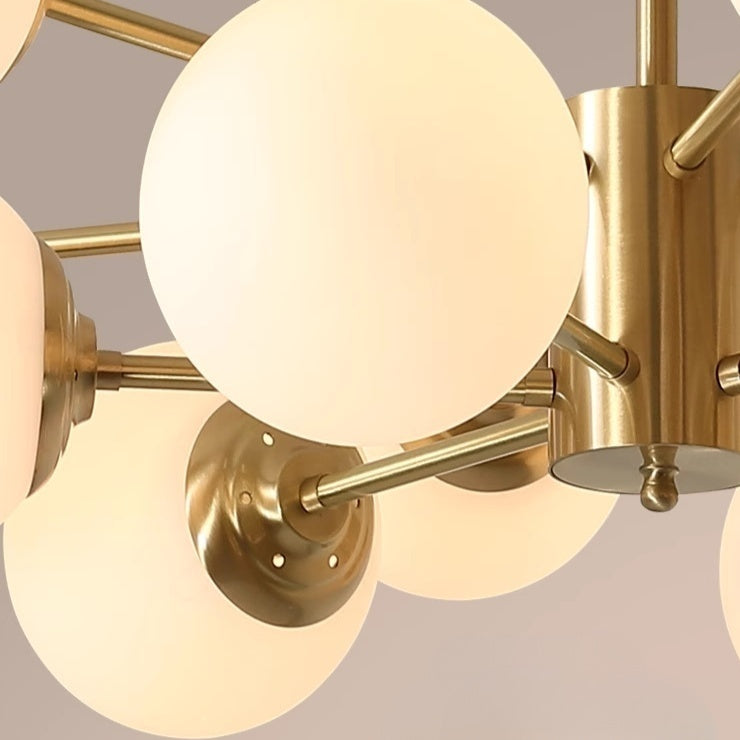 Large 8-Light Modern Brass Sputnik Chandelier Opal Globe Lamp
