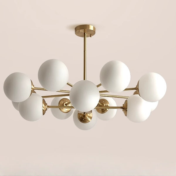 Large 8-Light Modern Brass Sputnik Chandelier Opal Globe Lamp