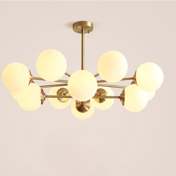 Large 8-Light Modern Brass Sputnik Chandelier Opal Globe Lamp