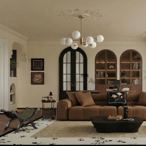 Large 8-Light Modern Brass Sputnik Chandelier Opal Globe Lamp