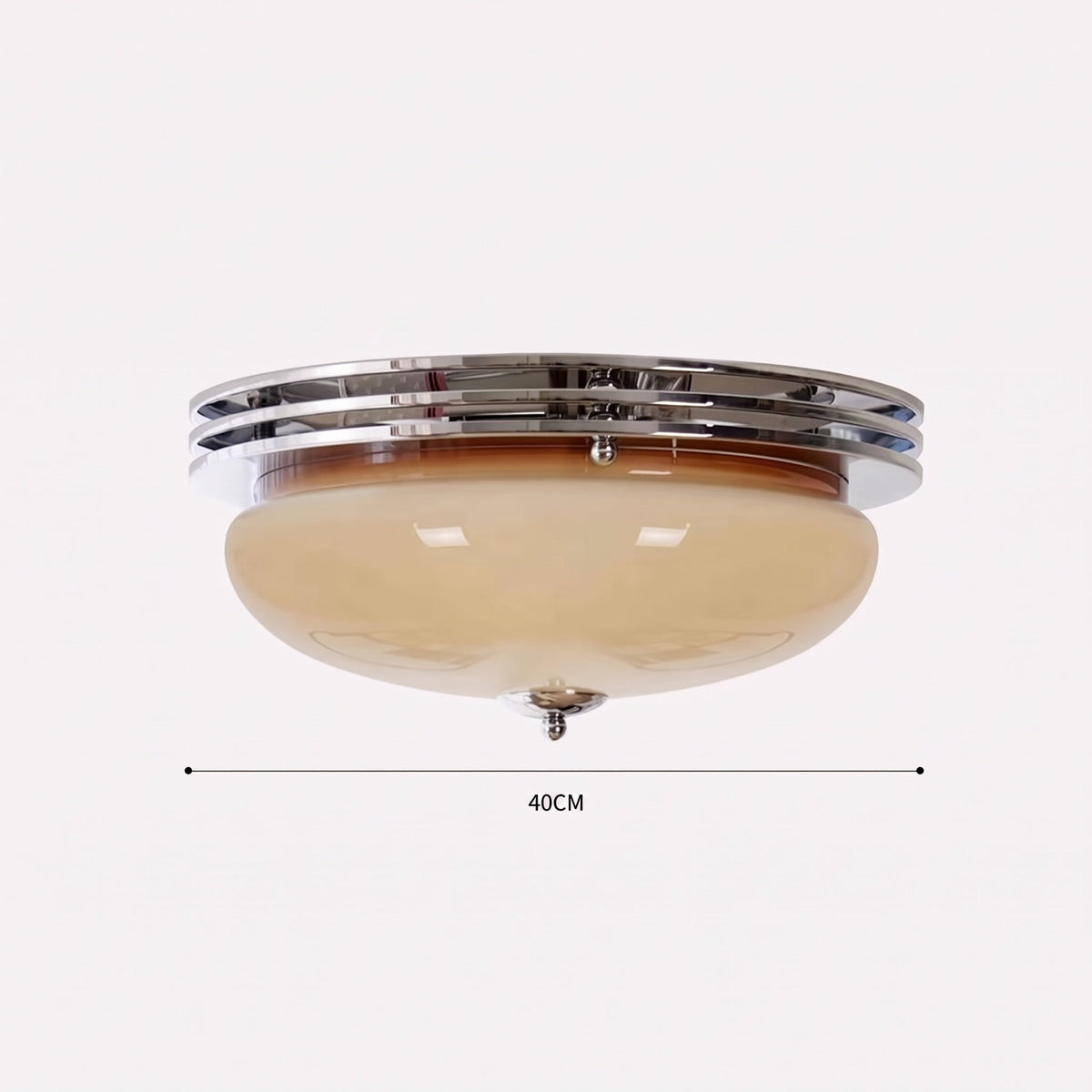 Mid-Century Bauhaus Chrome Flush Mount Light Amber Glass Bowl