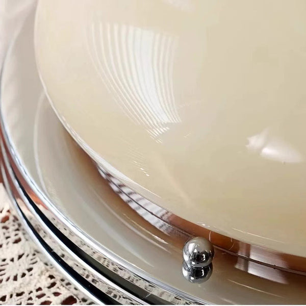 Mid-Century Bauhaus Chrome Flush Mount Light Amber Glass Bowl