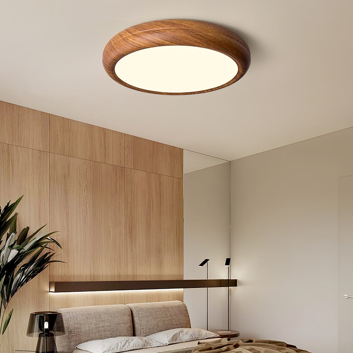 Wood Grain Round Living Room Ceiling Lamp Low-Profile Flush Mount