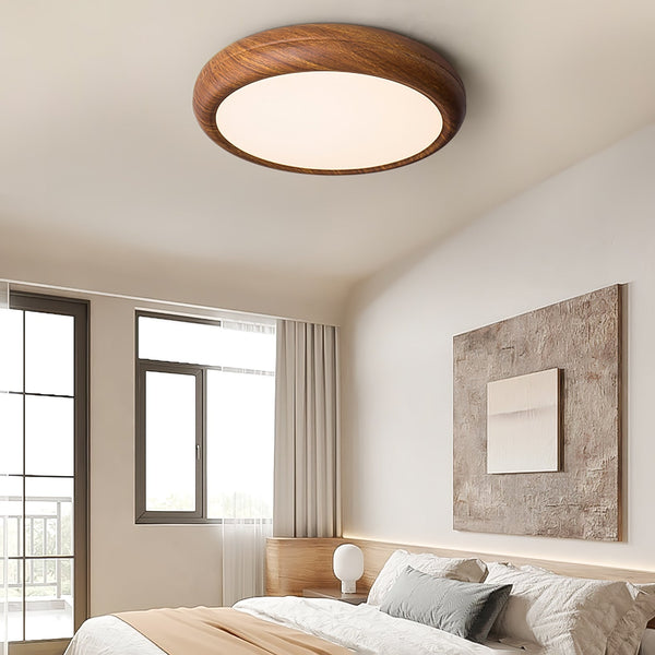 Wood Grain Round Living Room Ceiling Lamp Low-Profile Flush Mount