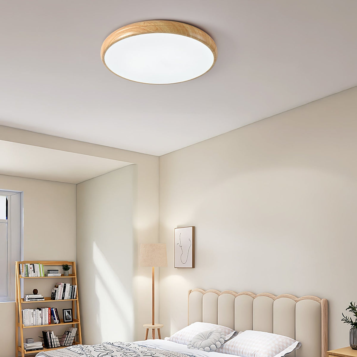 Wood Grain Round Living Room Ceiling Lamp Low-Profile Flush Mount Main image