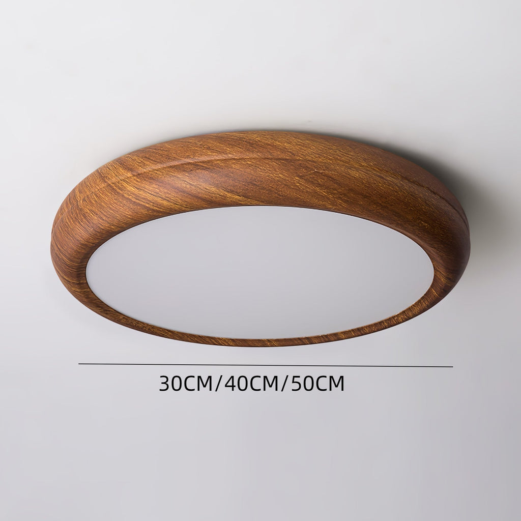 Wood Grain Round Living Room Ceiling Lamp Low-Profile Flush Mount