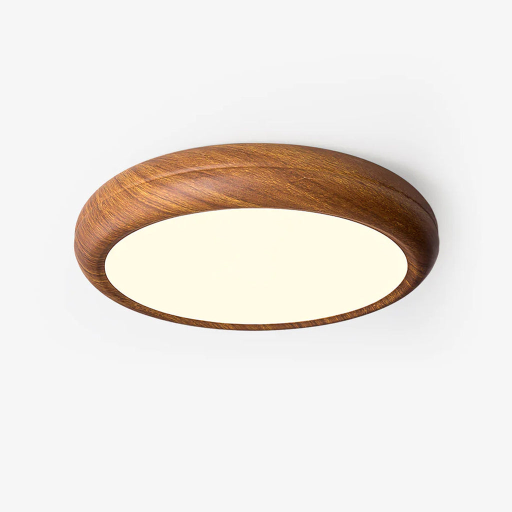 Wood Grain Round Living Room Ceiling Lamp Low-Profile Flush Mount