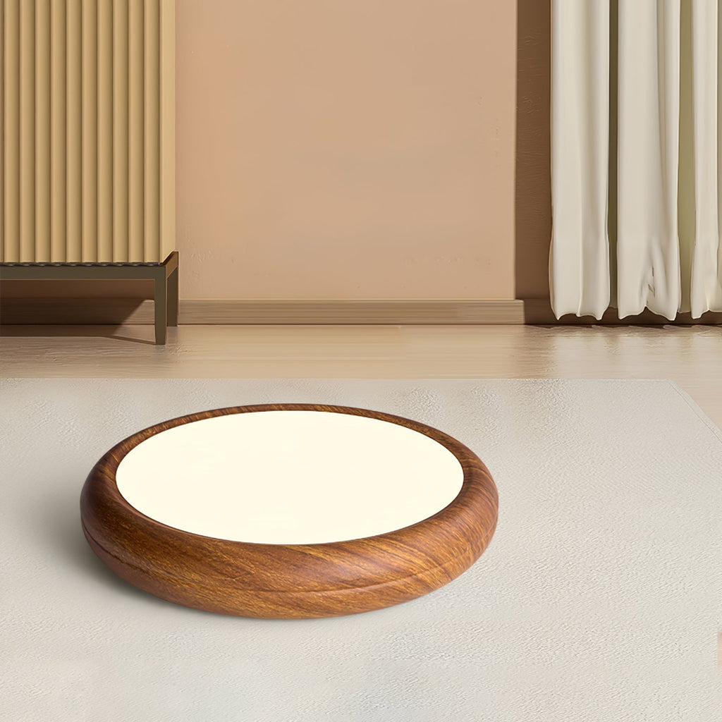 Wood Grain Round Living Room Ceiling Lamp Low-Profile Flush Mount