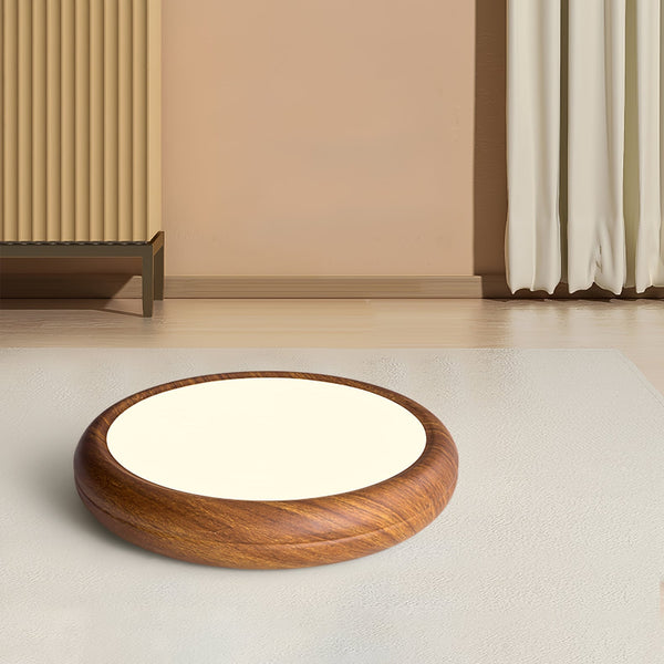 Wood Grain Round Living Room Ceiling Lamp Low-Profile Flush Mount