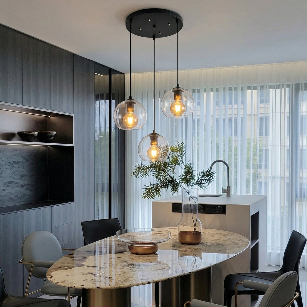 Spherical Glass Pendant Light Double-Layer Smoke & Amber Globe Lamp