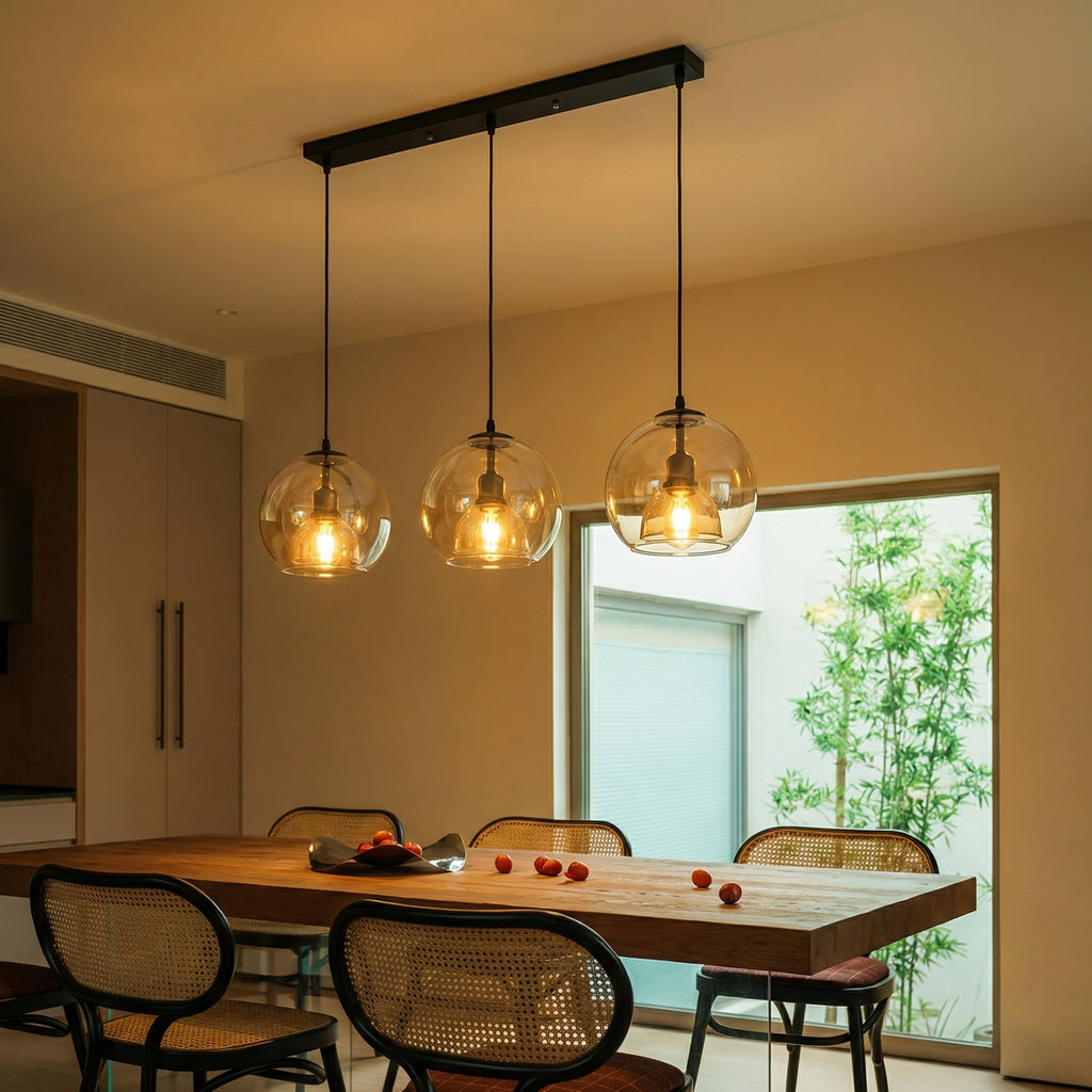 Spherical Glass Pendant Light Double-Layer Smoke & Amber Globe Lamp