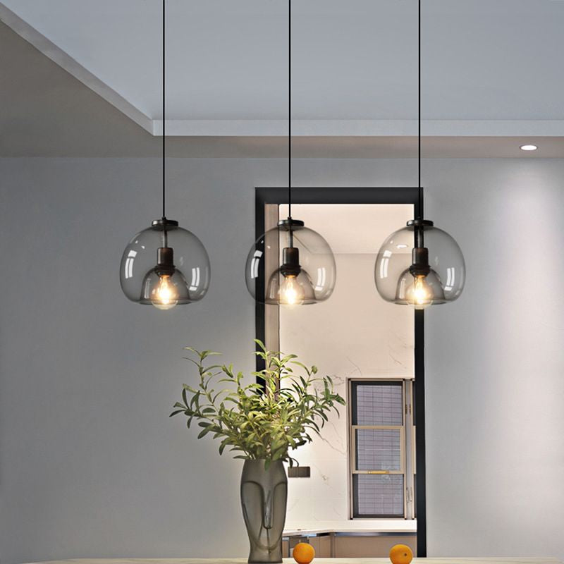 Spherical Glass Pendant Light Double-Layer Smoke & Amber Globe Lamp