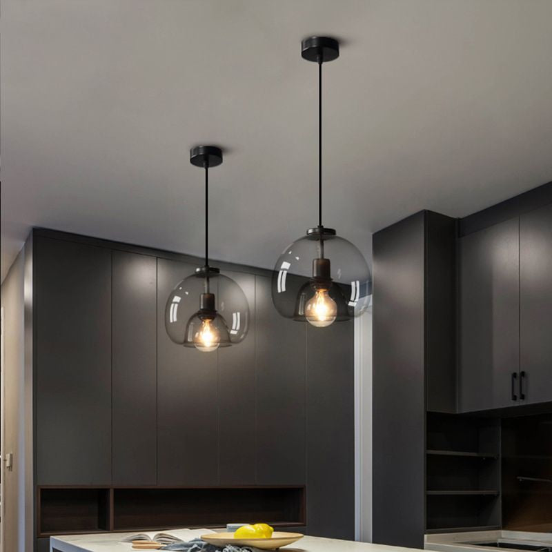 Spherical Glass Pendant Light Double-Layer Smoke & Amber Globe Lamp Secondary image