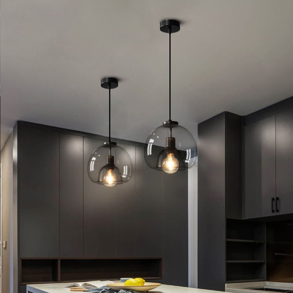 Spherical Glass Pendant Light Double-Layer Smoke & Amber Globe Lamp