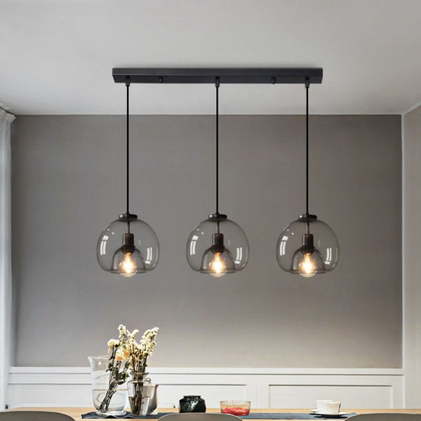 Spherical Glass Pendant Light Double-Layer Smoke & Amber Globe Lamp