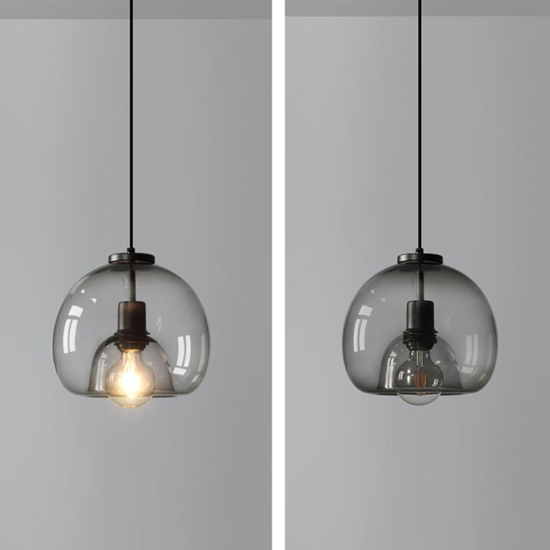 Spherical Glass Pendant Light Double-Layer Smoke & Amber Globe Lamp