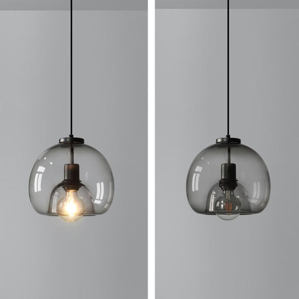 Spherical Glass Pendant Light Double-Layer Smoke & Amber Globe Lamp