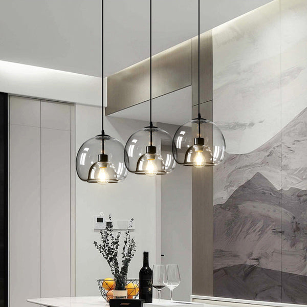 Spherical Glass Pendant Light Double-Layer Smoke & Amber Globe Lamp