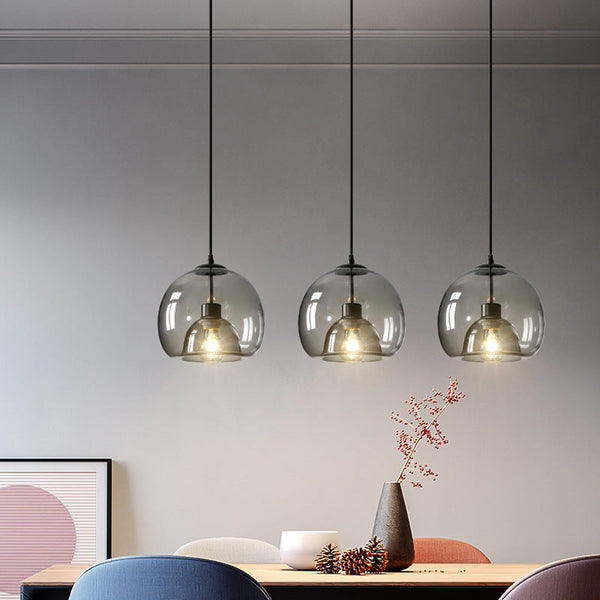 Spherical Glass Pendant Light Double-Layer Smoke & Amber Globe Lamp