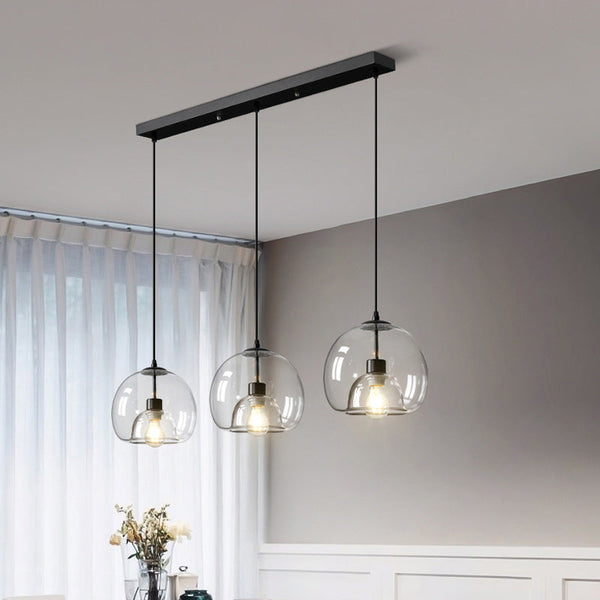 Spherical Glass Pendant Light Double-Layer Smoke & Amber Globe Lamp