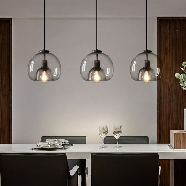 Spherical Glass Pendant Light Double-Layer Smoke & Amber Globe Lamp
