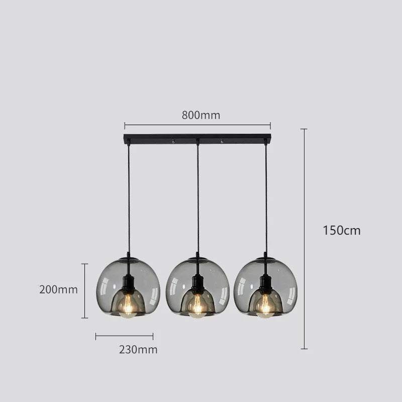 Spherical Glass Pendant Light Double-Layer Smoke & Amber Globe Lamp