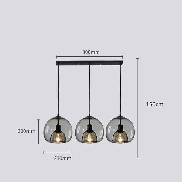 Spherical Glass Pendant Light Double-Layer Smoke & Amber Globe Lamp