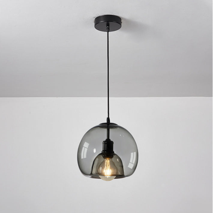 Spherical Glass Pendant Light Double-Layer Smoke & Amber Globe Lamp