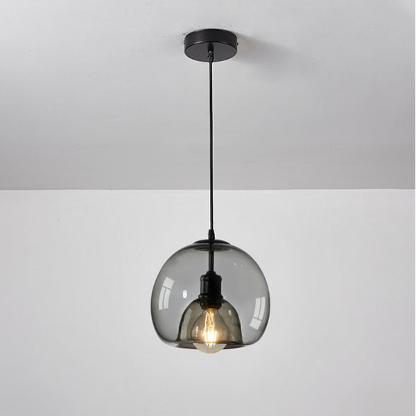 Spherical Glass Pendant Light Double-Layer Smoke & Amber Globe Lamp