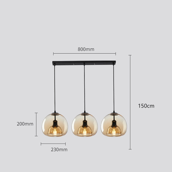 Spherical Glass Pendant Light Double-Layer Smoke & Amber Globe Lamp